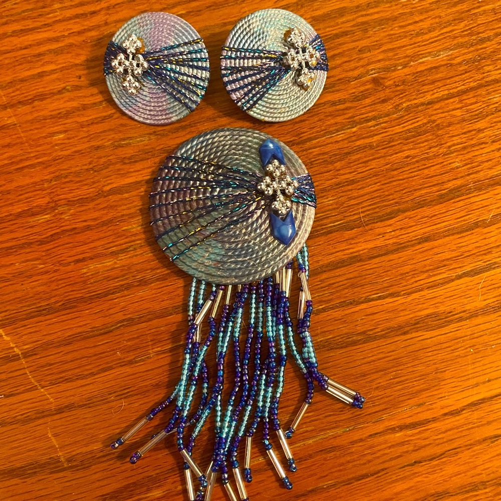 Beaded Earring and pin set.